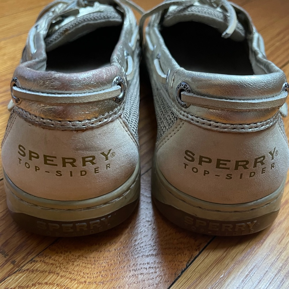 Sperry Top-Sider Silver Metallic Leather Boat Shoes Loafers Women's 9.5M